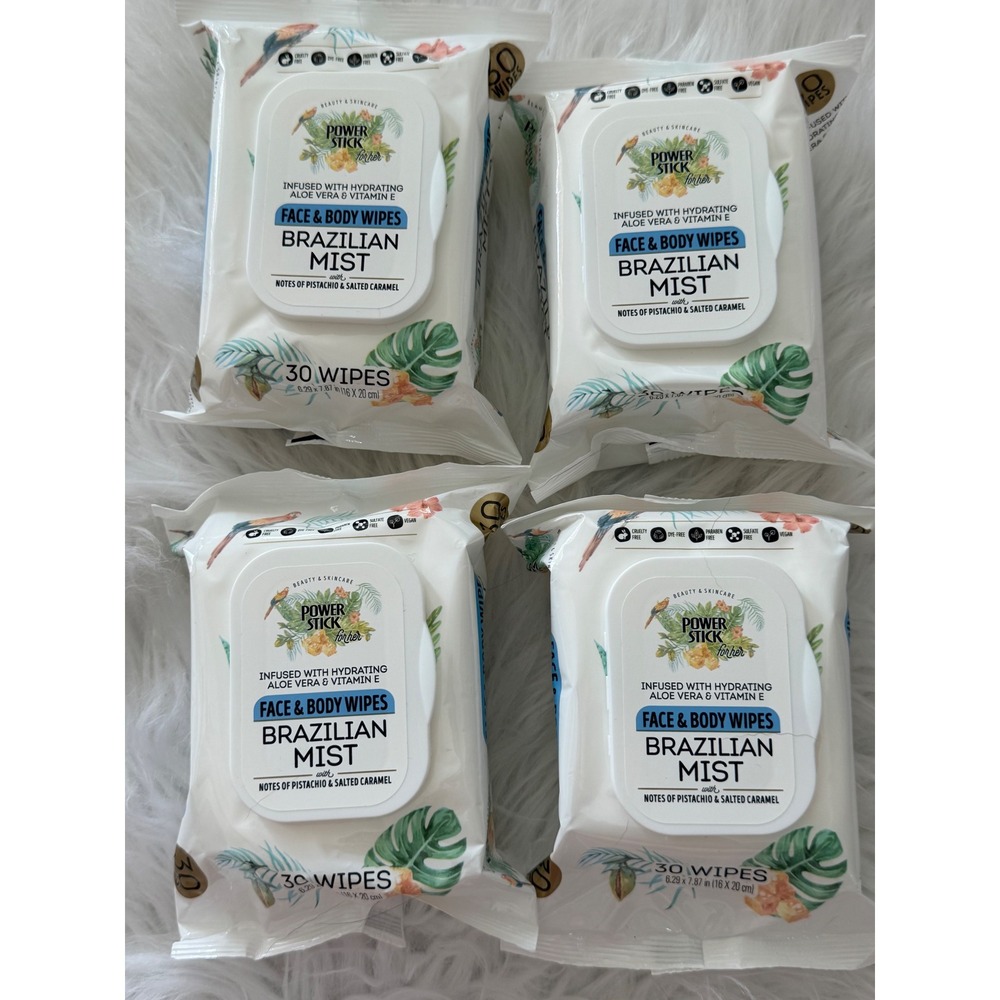 4pk Power Stick For Her Brazilian Mist Face & Body Wipes Pistachio Caramel